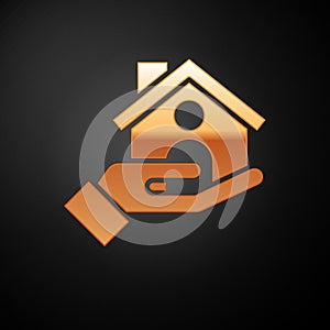 Gold House insurance icon isolated on black background. Security, safety, protection, protect concept. Vector.