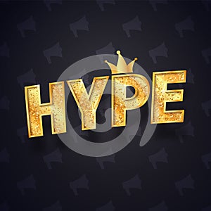 Gold HYPE text isolated vector logo with joker crown on dark background