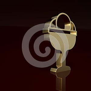 Gold Ice cream in the bowl icon isolated on brown background. Sweet symbol. Minimalism concept. 3D render illustration