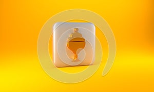 Gold Ice cream in the bowl icon isolated on yellow background. Sweet symbol. Silver square button. 3D render