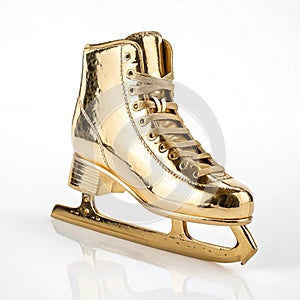 Gold ice skate isolated on white background photo