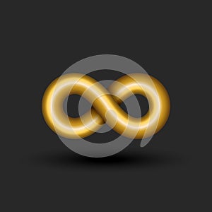 Gold infinity logo 3d golden ratio endless geometric shape, metallic gradient infinite symbol technology symbol