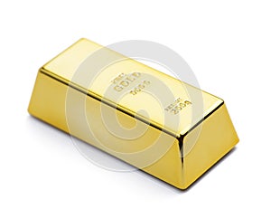 Gold ingot, bullion or bar isolated on white background