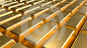 Gold ingot close up. Gold bars, the weight of a gold bar is 1000 grams. Wealth and reserve concept.