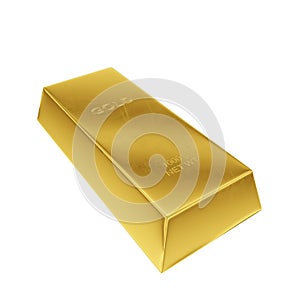 Gold ingot isolated on a white background, 3D rendering