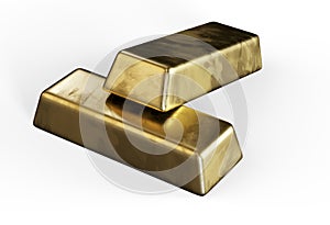 Gold ingots or golden bullions 3d render on white