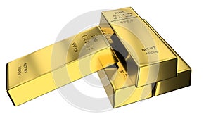 Gold ingots isolated on white background. 3D-rendering
