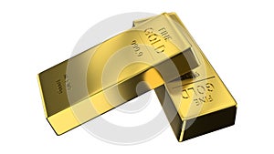 Gold ingots isolated on white background. 3D-rendering