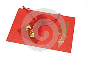 Gold Ingots in Sachet on Chinese Greeting Card