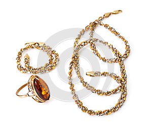 Gold Jewellery with amber