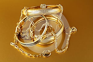 Gold jewelry, bracelets and chains