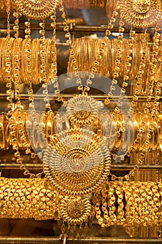 Gold jewelry on Dubai gold souk.