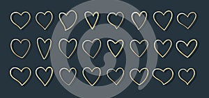 Gold jewelry heart shape frame love line icon set