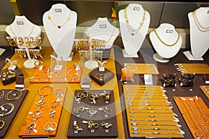 Gold jewelry at showcase