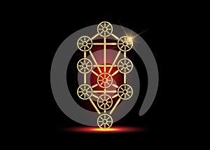 Gold Kabbalah Tree of Life  icon symbol design. Illustration isolated on black background. Luxury Golden sign. Main glyph photo