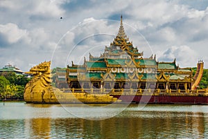 Gold Karaweik palace, Yangon, Myanmar. Burma