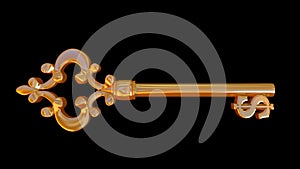 Gold Key with Dollar Sign, a key to financial success. Isolated, black background.