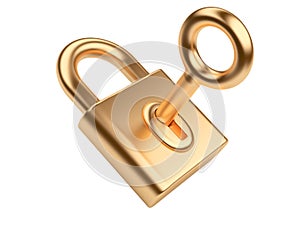 Gold key and padlock