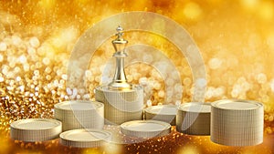 The gold king chess and coins for Business concept 3d rendering