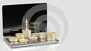 The gold king chess and coins for Business concept 3d rendering