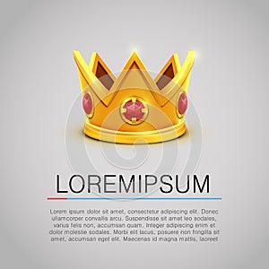 Gold king crown with red jewels. Vector illustration