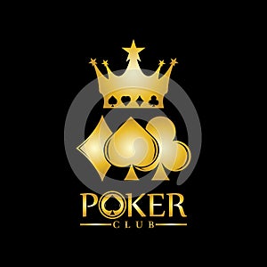 Gold King Poker logo design vector on black background photo