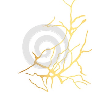 Gold kintsugi crack vector card on white background. Golden texture.