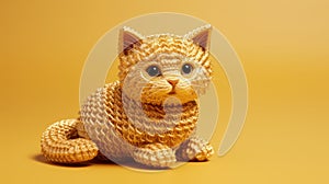 Gold Knitted Cat Toy On Yellow Background