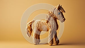 Gold Knitted Horse Toy On Yellow Background