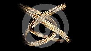 Gold knot infinity endless loop on black back 3d render