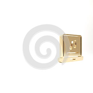 Gold Laptop with music note symbol on screen icon isolated on white background. 3d illustration 3D render