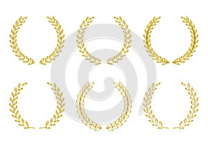 Gold laurel leaf decorative frame design set. Vector illustration