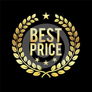 Gold Laurel Wreath. Best Price Award. Golden badge Design element for sale, retailing theme Business Vector illustration