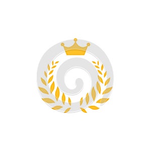 Gold Laurel Wreath with crown Icon. Vector Flat illustrationisolated on white