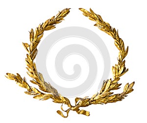 Gold laurel wreath isolated on white