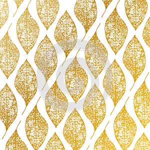 Gold leaf print vector pattern on white background