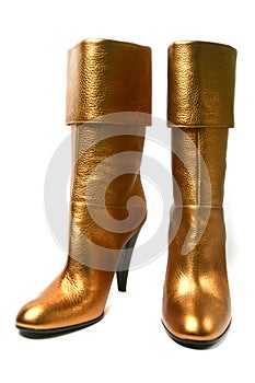 Gold leather high heel boots