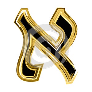 Gold letter Aleph of the Hebrew alphabet. The font of the golden letter is Hanukkah. vector illustration on isolated background.