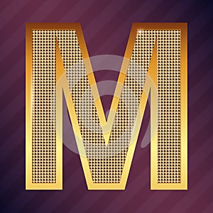 Gold letter M vector font type for logo or icon