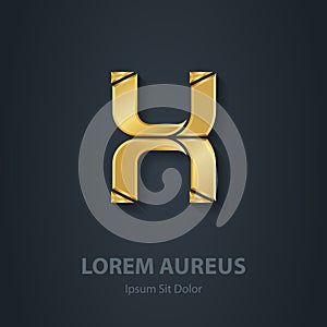 Gold Letter X. Vector elegant font. Template for golden company