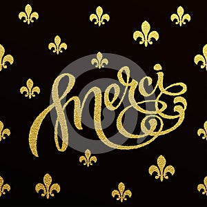 Gold lettering design for card Merci