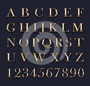 Gold letters and numbers on a gray background.Education concept