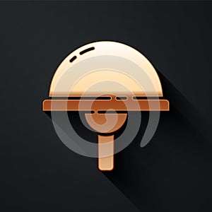 Gold Light emitting diode icon isolated on black background. Semiconductor diode electrical component. Long shadow style