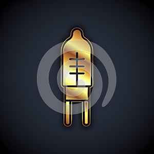 Gold Light emitting diode icon isolated on black background. Semiconductor diode electrical component. Vector
