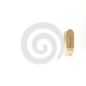 Gold Light emitting diode icon isolated on white background. Semiconductor diode electrical component. 3d illustration