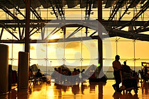 Gold lighting sunset at the airport