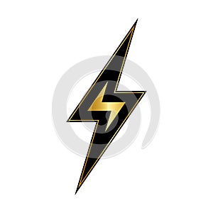 Gold lightning bolt icon. Lightning bolt sign design. Abstract electricity icon. Electric voltage and energy charge. Vector