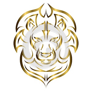 gold line art of the front of the lion`s head. photo