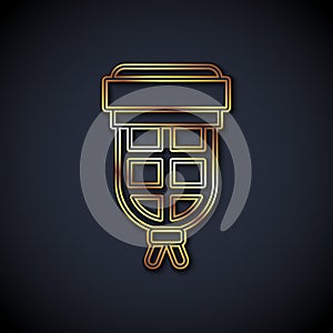 Gold line Billiard pocket icon isolated on black background. Billiard hole. Vector