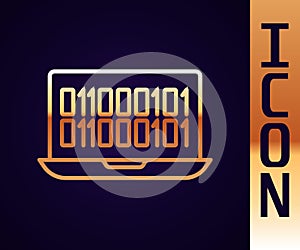 Gold line Binary code icon isolated on black background. Vector